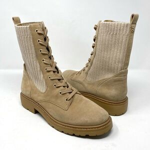 Sam Edelman Lydell Suede and Knit Combat Boot in Sesame 9